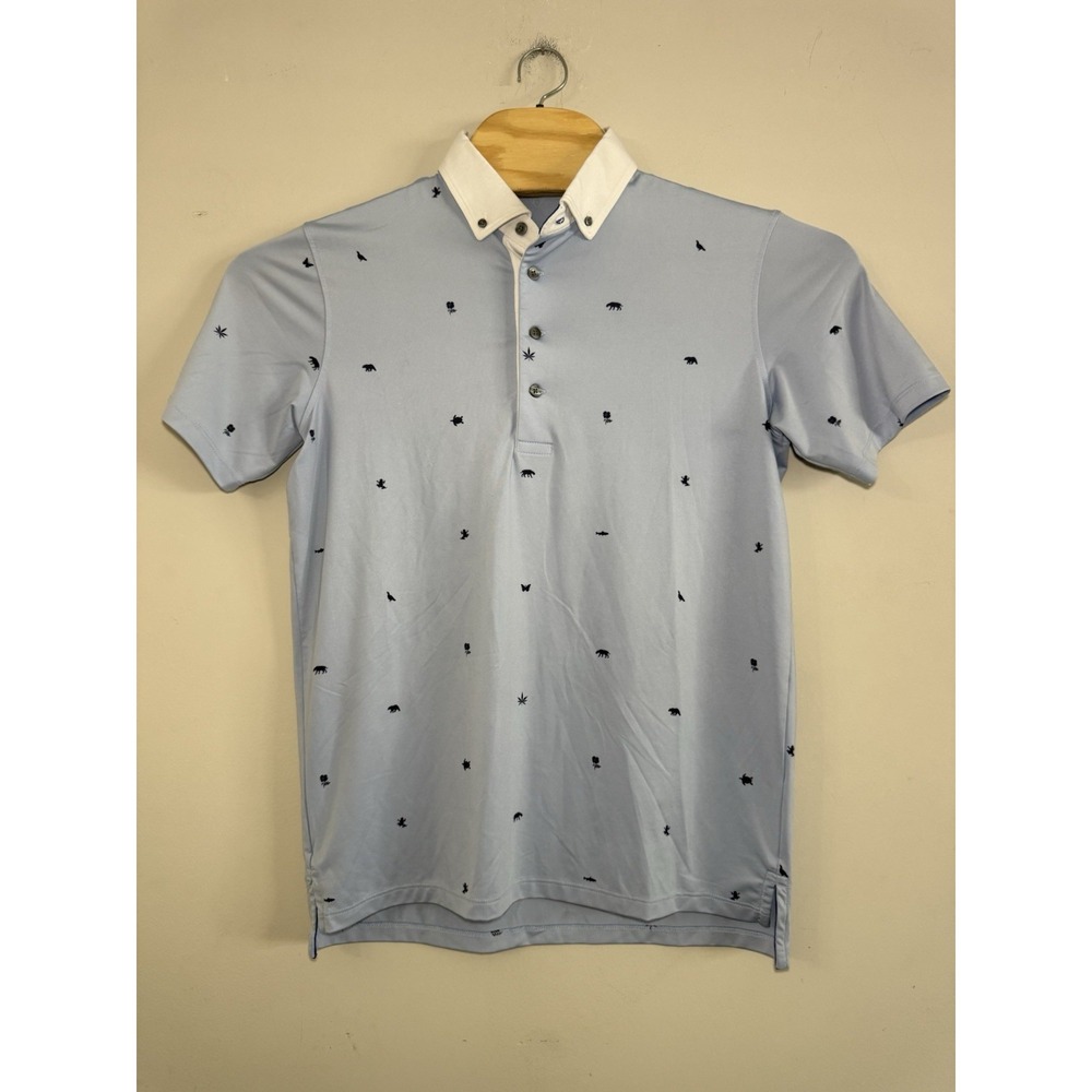 Greyson Golf Polo Short Sleeve Mens Sz S Spirit Of California Print Blue White